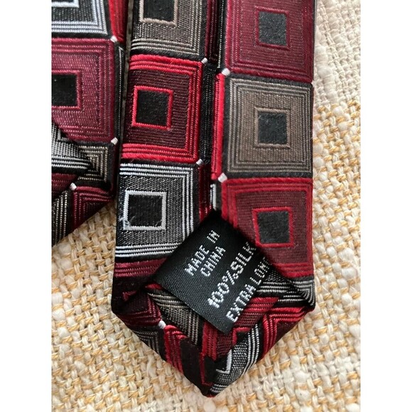 Men's Calvin Klein Silk Business Tie Ruby Red  Grey Black Geometric Blocks - Picture 6 of 8